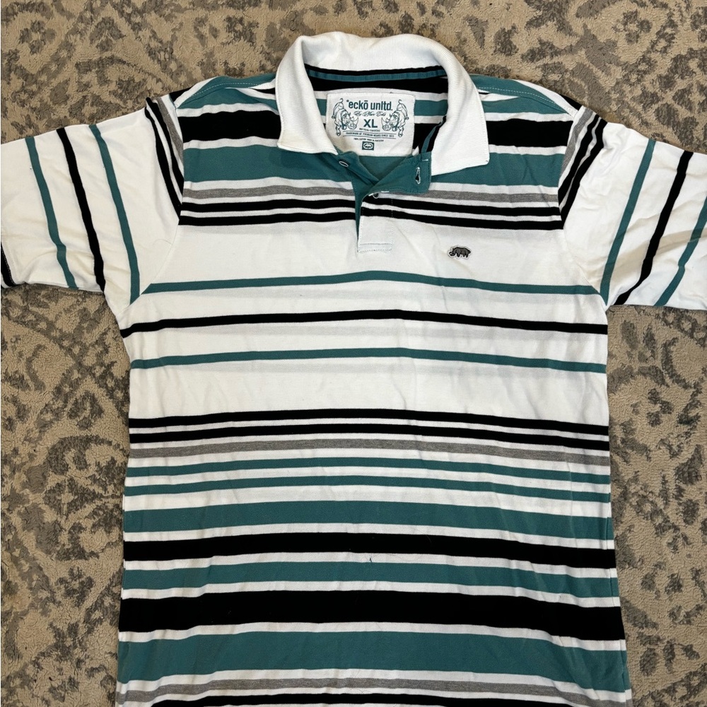 Ecko Unlimited Black and White Polo Shirt with Stripes